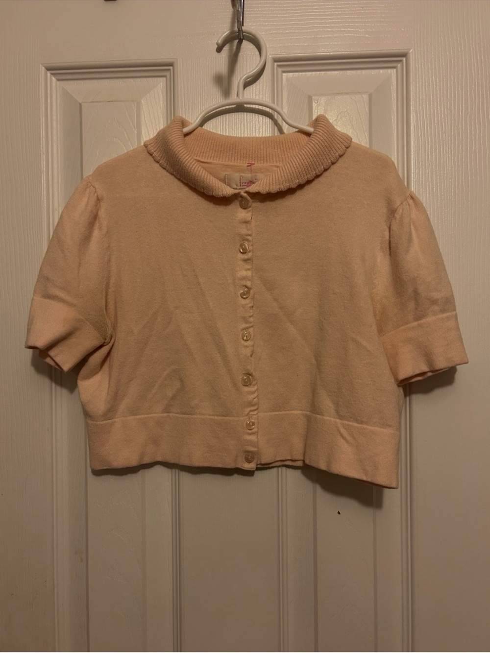 Vintage Frenzi Light Pink Short Sleeve Cropped Gir’s👧🏻Cardigan Sz M